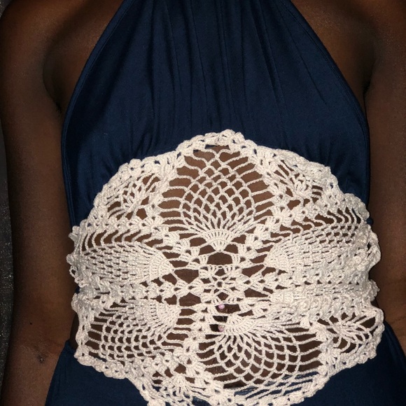 Classic Navy Flower Slit Dress *SOLD* - Picture 4 of 4